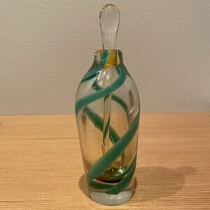 Art Glass John Burchetta‎ 1986 Signed Jade Swirl Perfume Bottle w/Dauber, 6.25"
